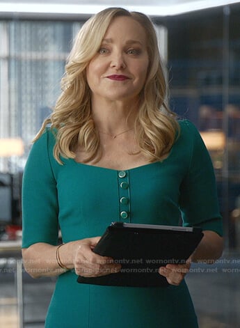 Marissa’s green button detail dress on Bull