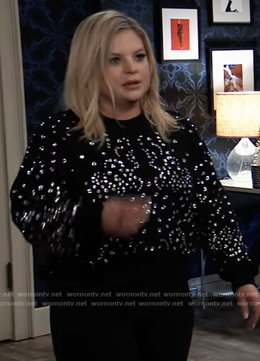 Maxie’s black rhinestone embellished sweatshirt on General Hospital