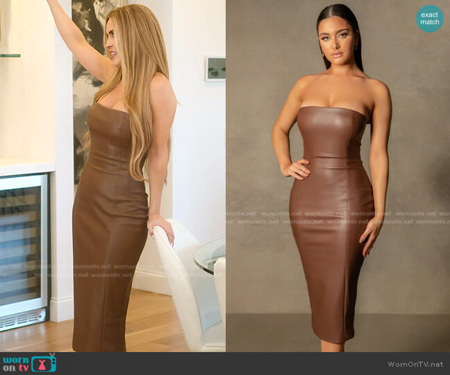 Meshki Pamela Strapless Faux Leather Dress worn by Chrishell Stause on Selling Sunset