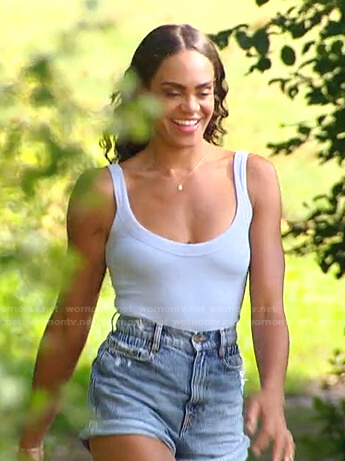 Michelle’s blue tank and denim shorts on The Bachelorette