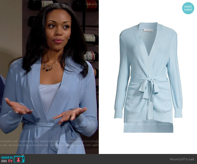 Milly Sequin Tie Front Cardigan worn by Amanda Sinclair (Mishael Morgan) on The Young and the Restless