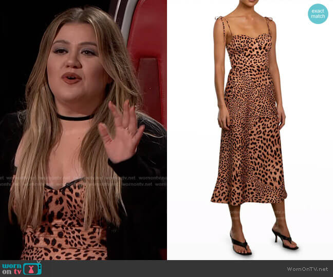 Misha Bellarose Animal-Print Midi Dress worn by Kelly Clarkson on The Voice