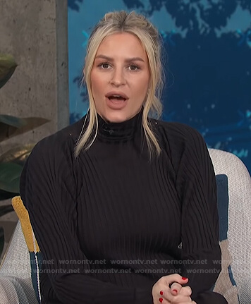 Morgan’s black ribbed turtleneck dress on E! News Daily Pop