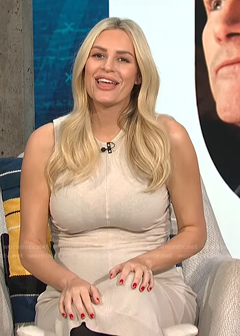 Morgan’s white sleeveless knit dress on E! News Daily Pop