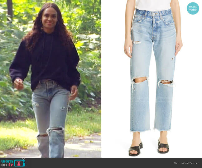 Moussy Odessa Distressed Wide Straight Leg Jeans worn by Michelle Young on The Bachelorette