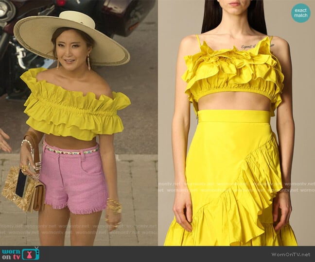 MSGM Top Cropped with Flounces worn by Mindy Chen (Ashley Park) on Emily in Paris