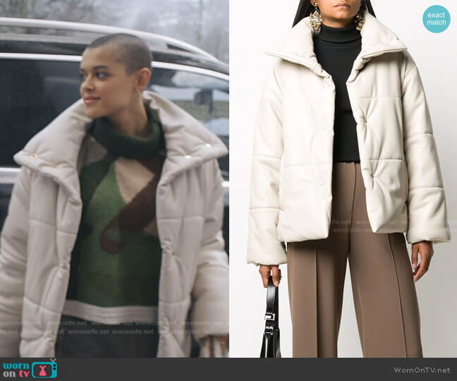 Nanushka Hide Vegan Leather Puffer Jackey worn by Julien Calloway (Jordan Alexander) on Gossip Girl