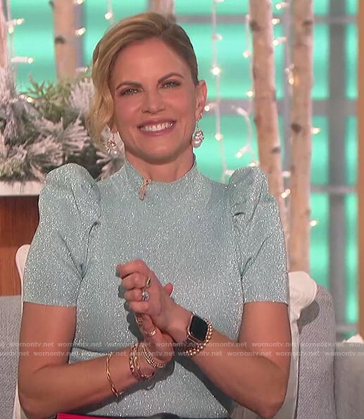 Natalie’s blue metallic puff sleeve top on The Talk