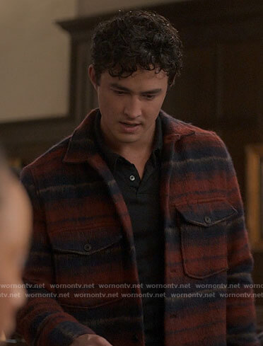 Nico’s red plaid shirt jakcet on The Sex Lives of College Girls