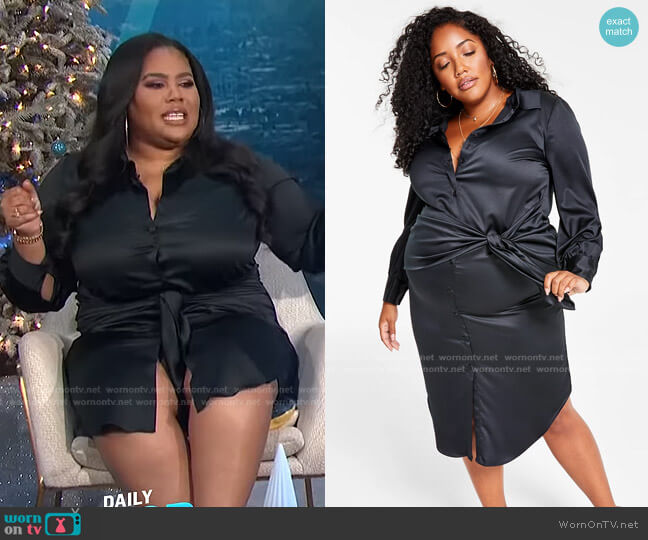 Nina Parker Trendy Plus Size Satin Tie-Front Shirtdress worn by Nina Parker on E! News