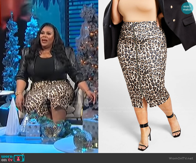 Nina Parker Trendy Plus Size Scuba Zip Skirt worn by Nina Parker on E! News