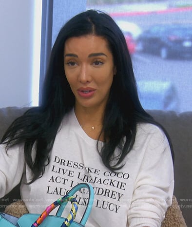 Noella’s white Dress like Coco sweatshirt on The Real Housewives of Orange County