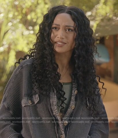 Olivia’s gray waffle knit jacket on All American