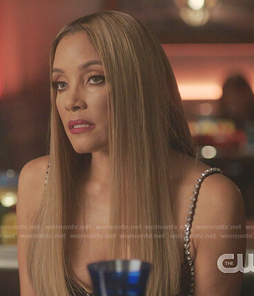 Dominique’s brown crystal embellished top on Dynasty