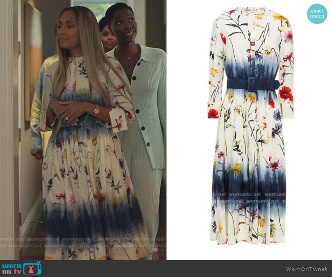 Oscar de la Renta Belted floral-print cotton-blend poplin midi dress worn by Tiffany DuBois (Amanda Seales) on Insecure