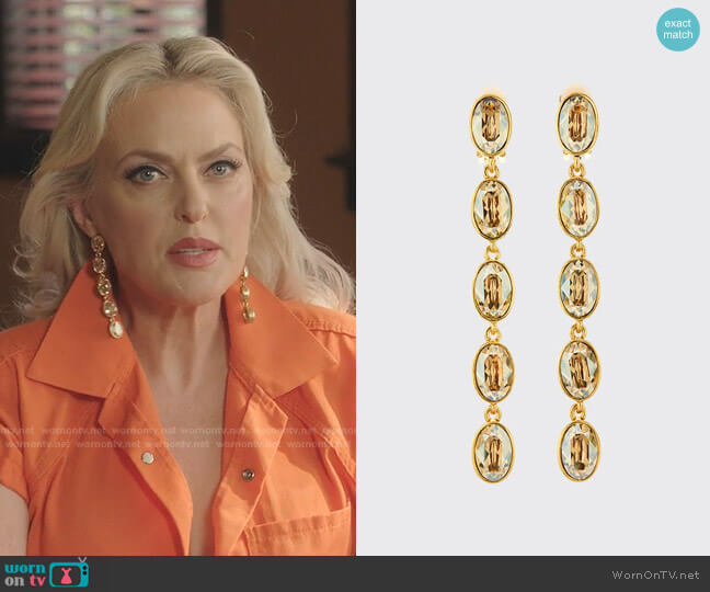 Oscar de la Renta Crystal Oval Long Drop Earrings worn by Alexis Carrington (Elaine Hendrix) on Dynasty