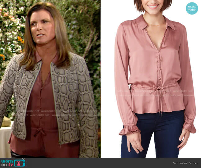 Paige Kendalle Top in Tinted Taupe worn by Sheila Carter (Kimberlin Brown) on The Bold and the Beautiful