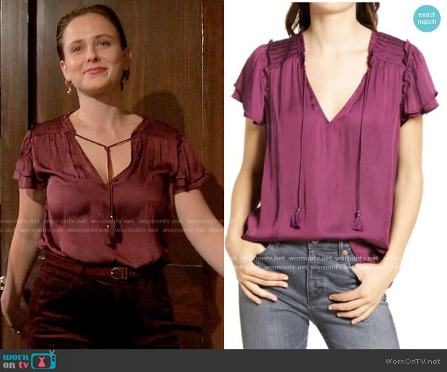 Paige Laramie Top worn by Kimberly Finkle (Pauline Chalamet) on The Sex Lives of College Girls