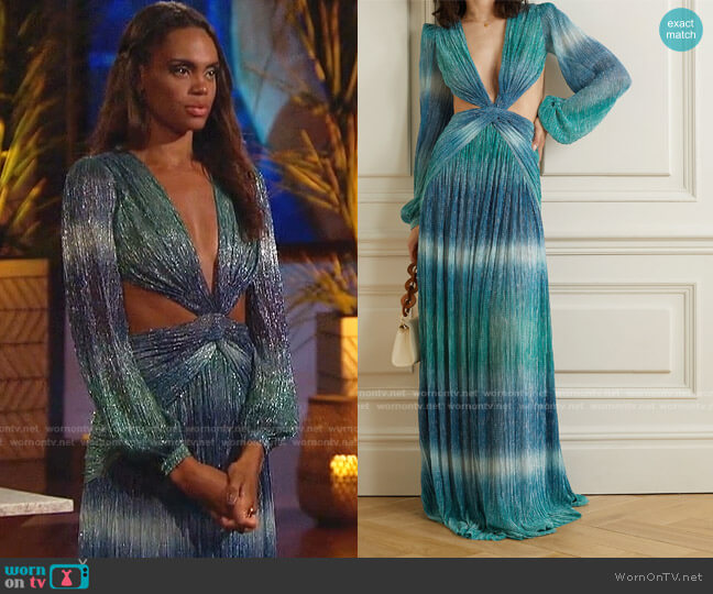 Patbo Cutout Twist-Front Ombré Lurex Maxi Dress worn by Michelle Young on The Bachelorette
