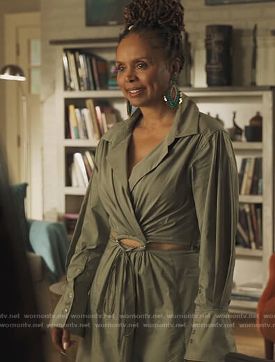 Patricia’s green ring embellished cutout dress on Our Kind of People