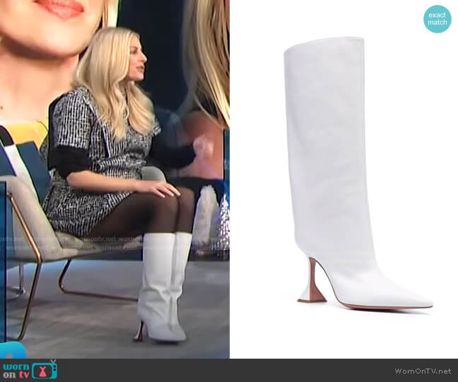 Amina Muaddi Pointed-Toe Leather Boots worn by Morgan Stewart on E! News