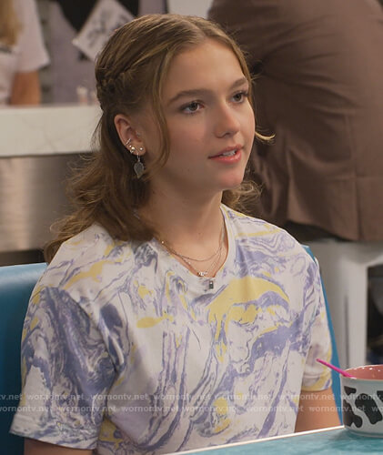 Presley’s marble print tee on Side Hustle