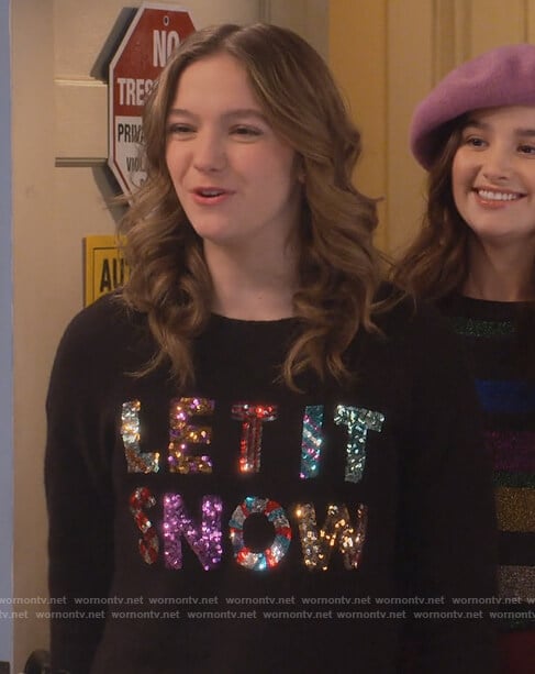 Pressley’s Let it Snow embellished sweater on Side Hustle