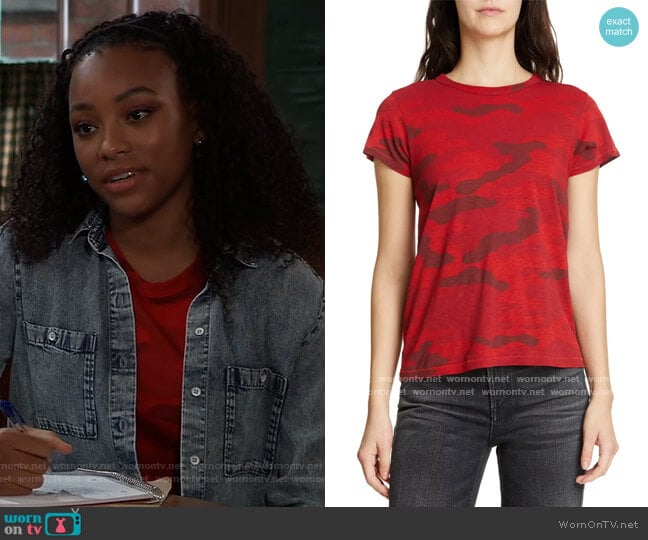 Rag and Bone Camo Tee worn by Trina (Sydney Mikayla) on General Hospital