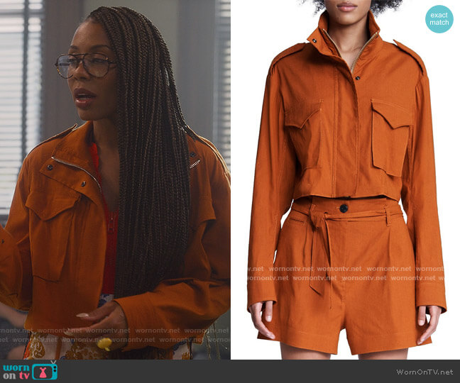 WornOnTV: Nya's military jacket and floral pants on And Just