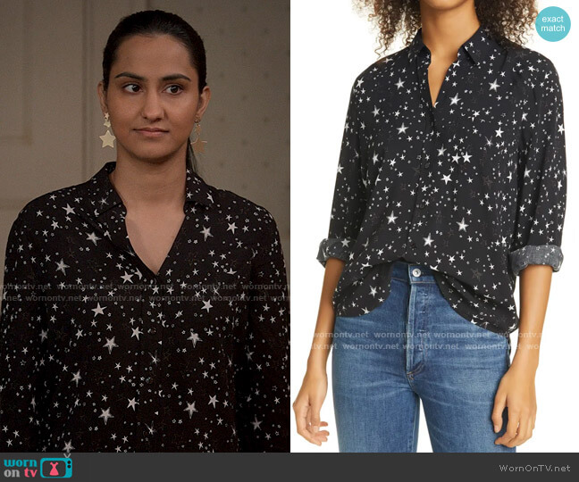 Rails Noemi Star Print Long Sleeve Shirt worn by Bela Malhotra (Amrit Kaur) on The Sex Lives of College Girls