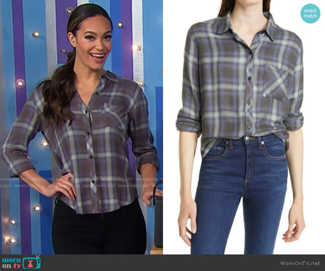 Rails Hunter Shirt in Mint / Ash / Blue worn by Alexis Gaube on The Price is Right