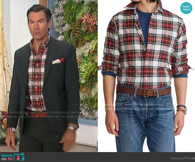 Ralph Lauren Classic Fit Plaid Oxford Shirt worn by Jerry O'Connell on The Talk