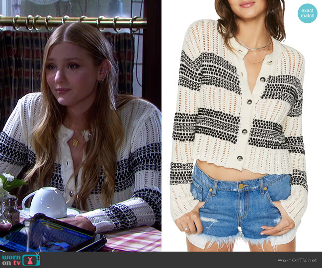 Ramy Brook Sarah Stripe Chunky Crop Cardigan worn by Alice Caroline Horton (Lindsay Arnold) on Days of our Lives