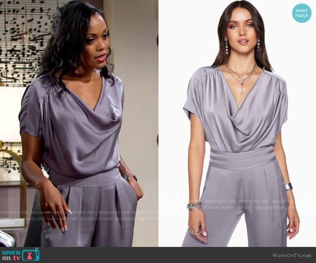 Ramy Brook Dorothy Top in Slate Grey worn by Amanda Sinclair (Mishael Morgan) on The Young and the Restless