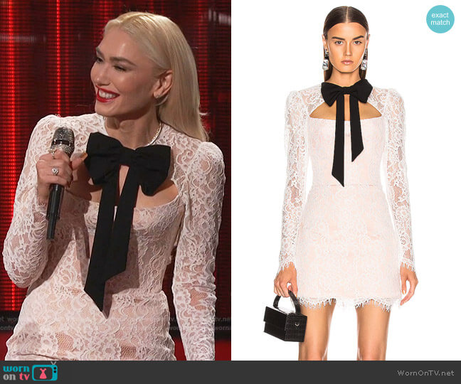 Rasario Lace Corset Mini Dress With Bow worn by Gwen Stefani on The Voice