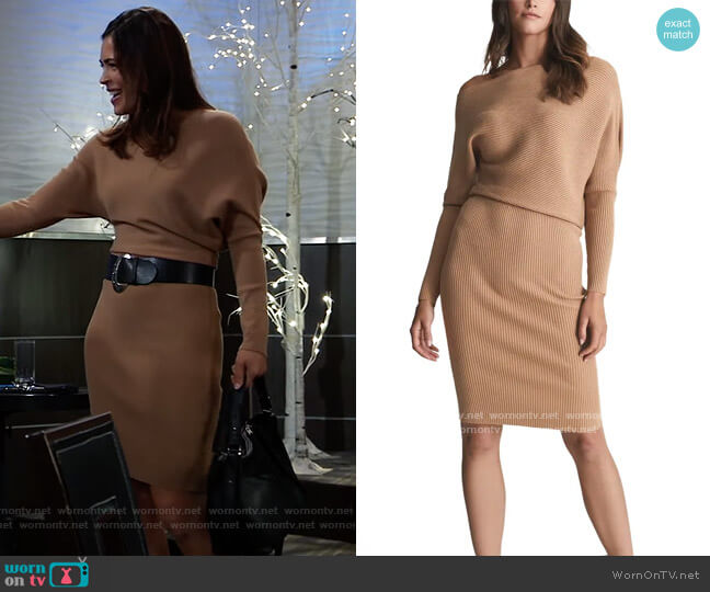 Reiss Lara Mix Ribbed Long Sleeve Sweater Dress worn by Britt Westbourne (Kelly Thiebaud) on General Hospital