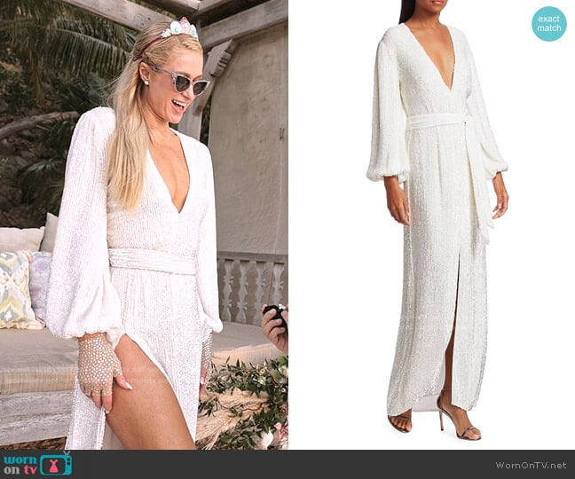 Retrofete Margarita Sequin Maxi Dress worn by Paris Hilton on Paris in Love