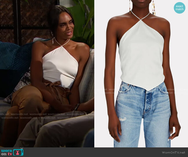 Retrofete Silk Halter Tie-Back Top worn by Michelle Young on The Bachelorette
