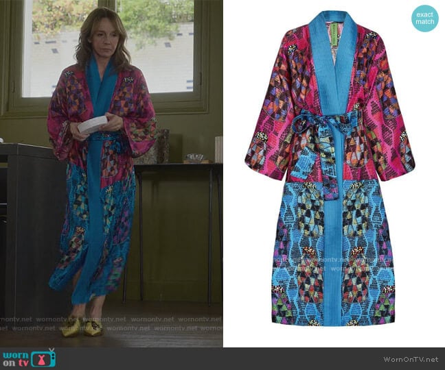 Rianna + Nina Carnaval Plissee Kimono worn by Sylvie (Philippine Leroy-Beaulieu) on Emily in Paris