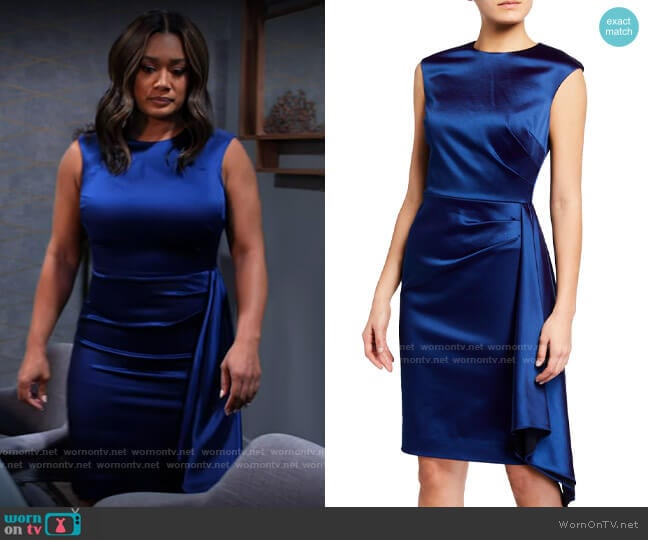 Rickie Freeman for Teri Jon Cap-Sleeve Side-Draped Satin Sheath Dress worn by Fatima (Crystal Hayslett) on Tyler Perrys Sistas