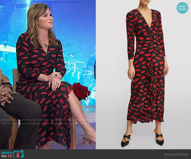 Rixo Ruffle-Detail Rose Midi Dress worn by Jenna Bush Hager on Today