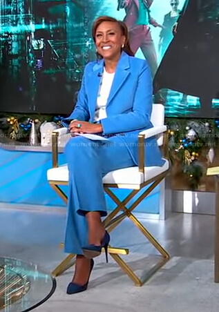 Robin’s blue corduroy blazer and pants on Good Morning America
