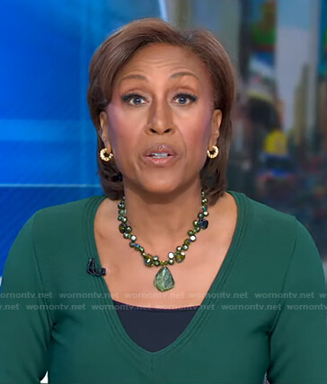 Robin’s green ribbed v-neck dress on Good Morning America