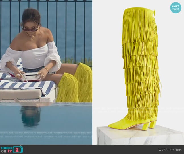 Roger Vivier Over the Knee Fringe Boots worn by Mindy Chen (Ashley Park) on Emily in Paris