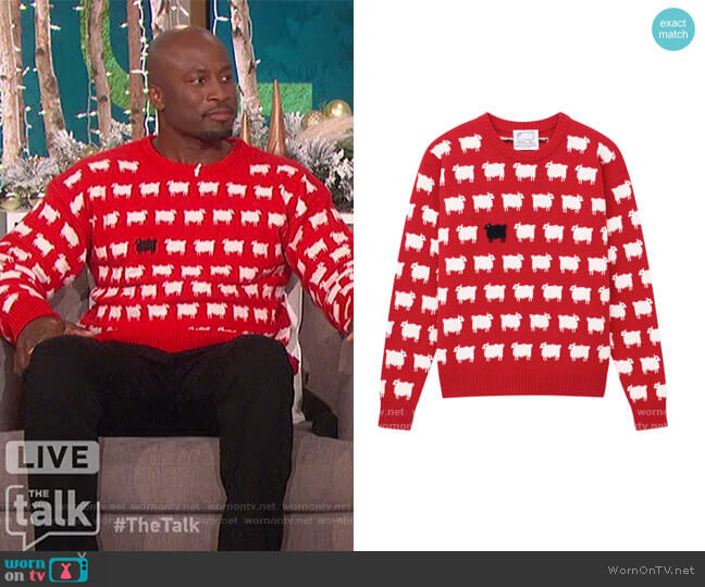 Rowing Blazers Sheep Sweater worn by Akbar Gbajabiamila on The Talk