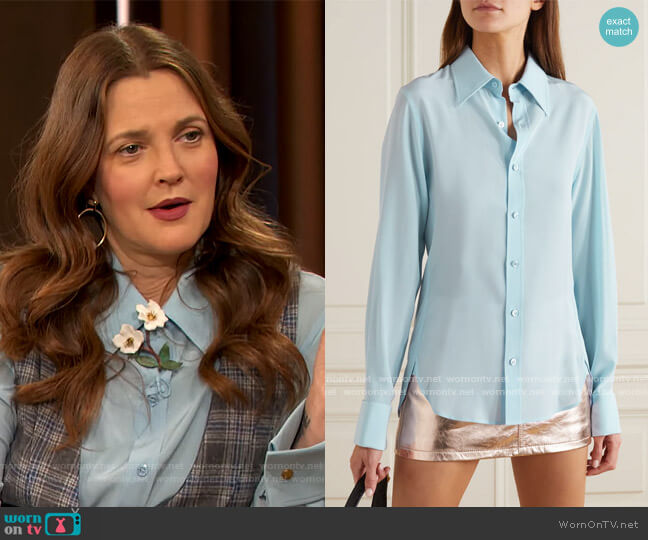 Saint Laurent Silk Crepe Shirt worn by Drew Barrymore on The Drew Barrymore Show