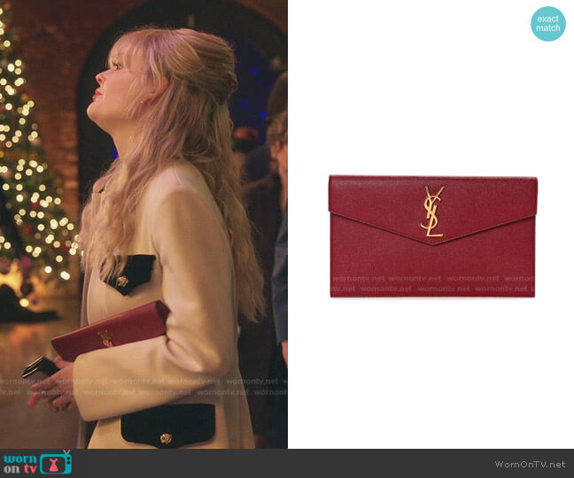 Saint Laurent Uptown Leather Clutch worn by Audrey Hope (Emily Alyn Lind) on Gossip Girl