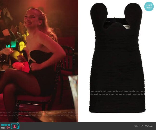 Saint Laurent Cut-out bustier mini dress worn by Camille (Camille Razat) on Emily in Paris