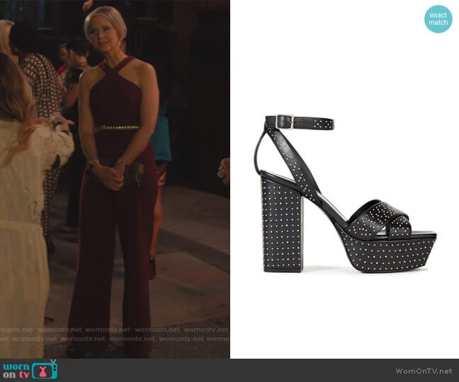 Saint Laurent Studded leather platform sandals worn by Miranda Hobbs (Cynthia Nixon) on And Just Like That