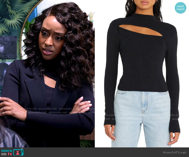 Sanctuary Cutout Mock Neck Sweater worn by Karen Mott (Ebony Obsidian) on Tyler Perrys Sistas